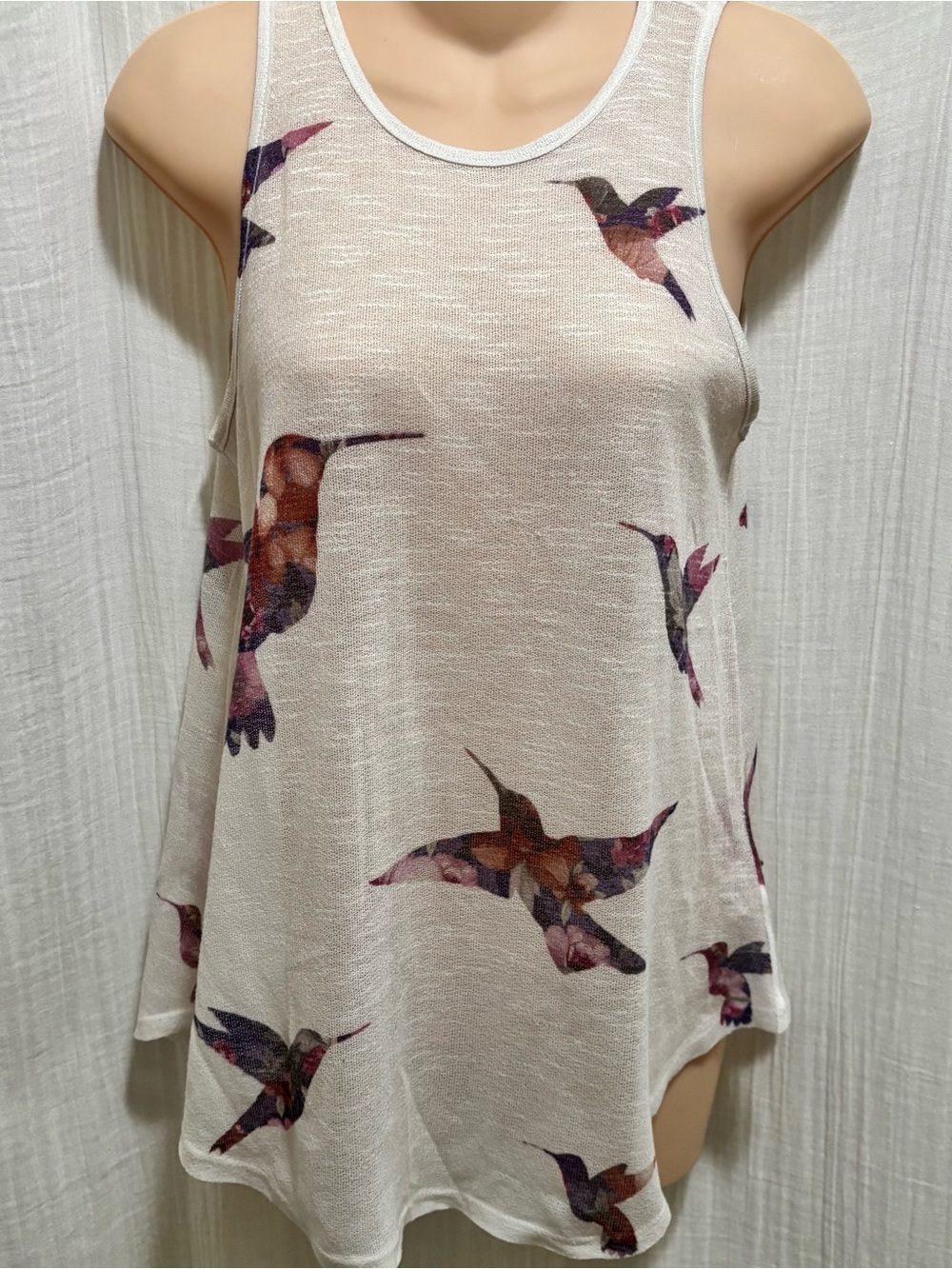 Rare!! Hepburn Apparel Hummingbird High-Low Tank Top White Cream - Size S